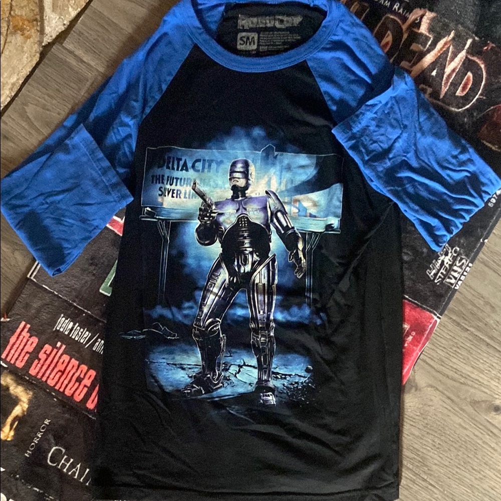Blue and Black RoboCop Graphic Raglan Tee
